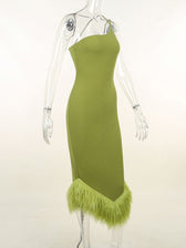 Sonia One Shoulder Feather Midi Dress 7
