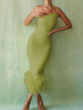 Sonia One Shoulder Feather Midi Dress 5