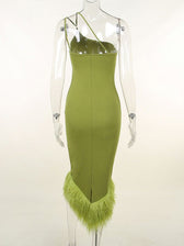 Sonia One Shoulder Feather Midi Dress 2
