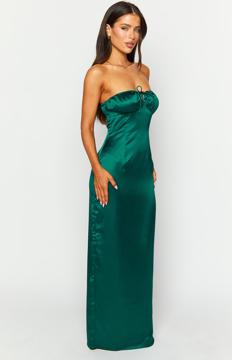 Satin Strapless Keyhole Tie Front Column Maxi Dress 3