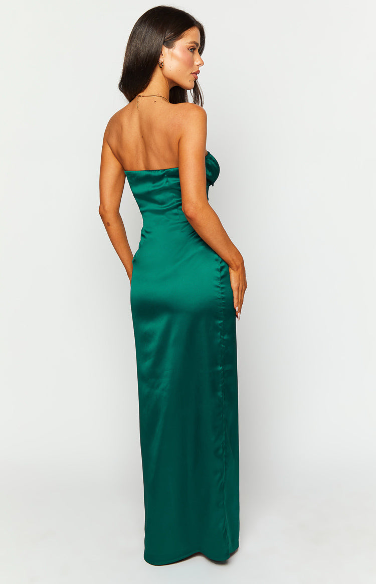 Satin Strapless Keyhole Tie Front Column Maxi Dress 7
