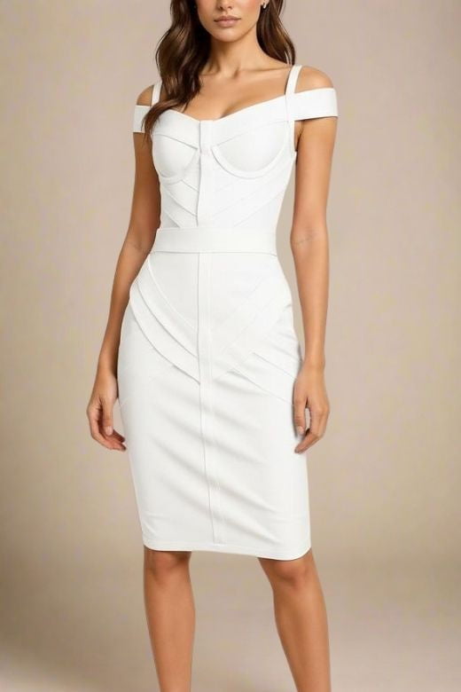 Sophia Bandage Dress - White Pearl