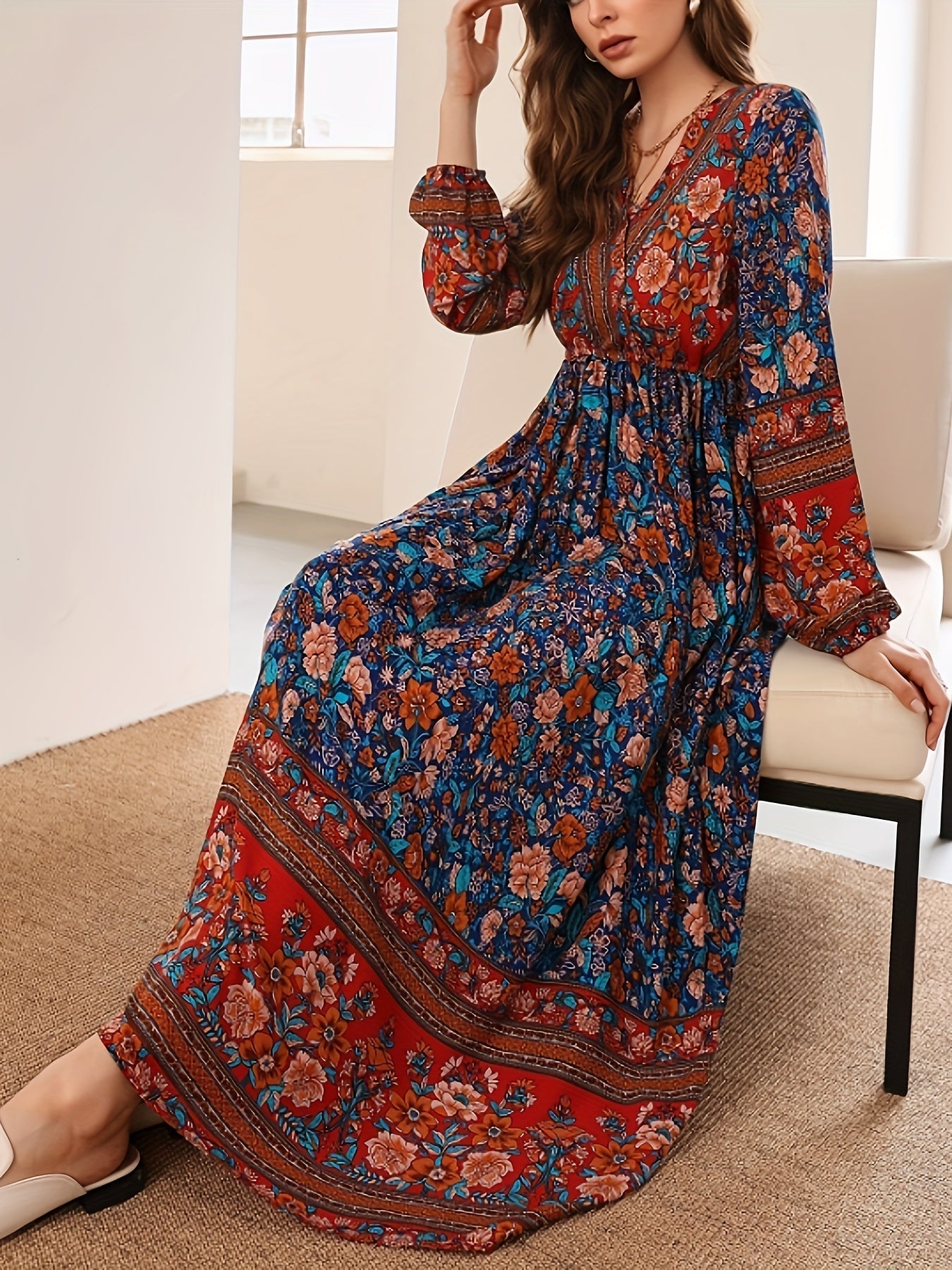 Amets Elegant V-neck Floral Dress for Women Stylish Outfit