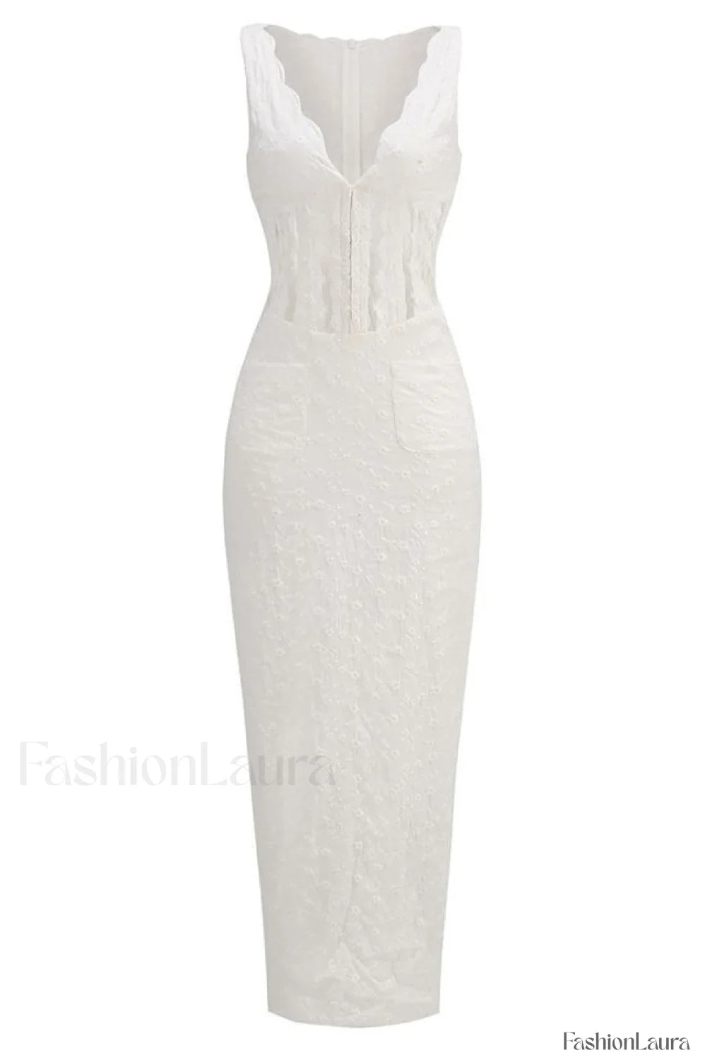 Sophina English Embroidery Charming Deep V Maxi Dress