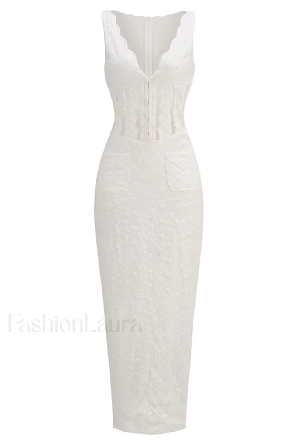 Sophina English Embroidery Charming Deep V Maxi Dress