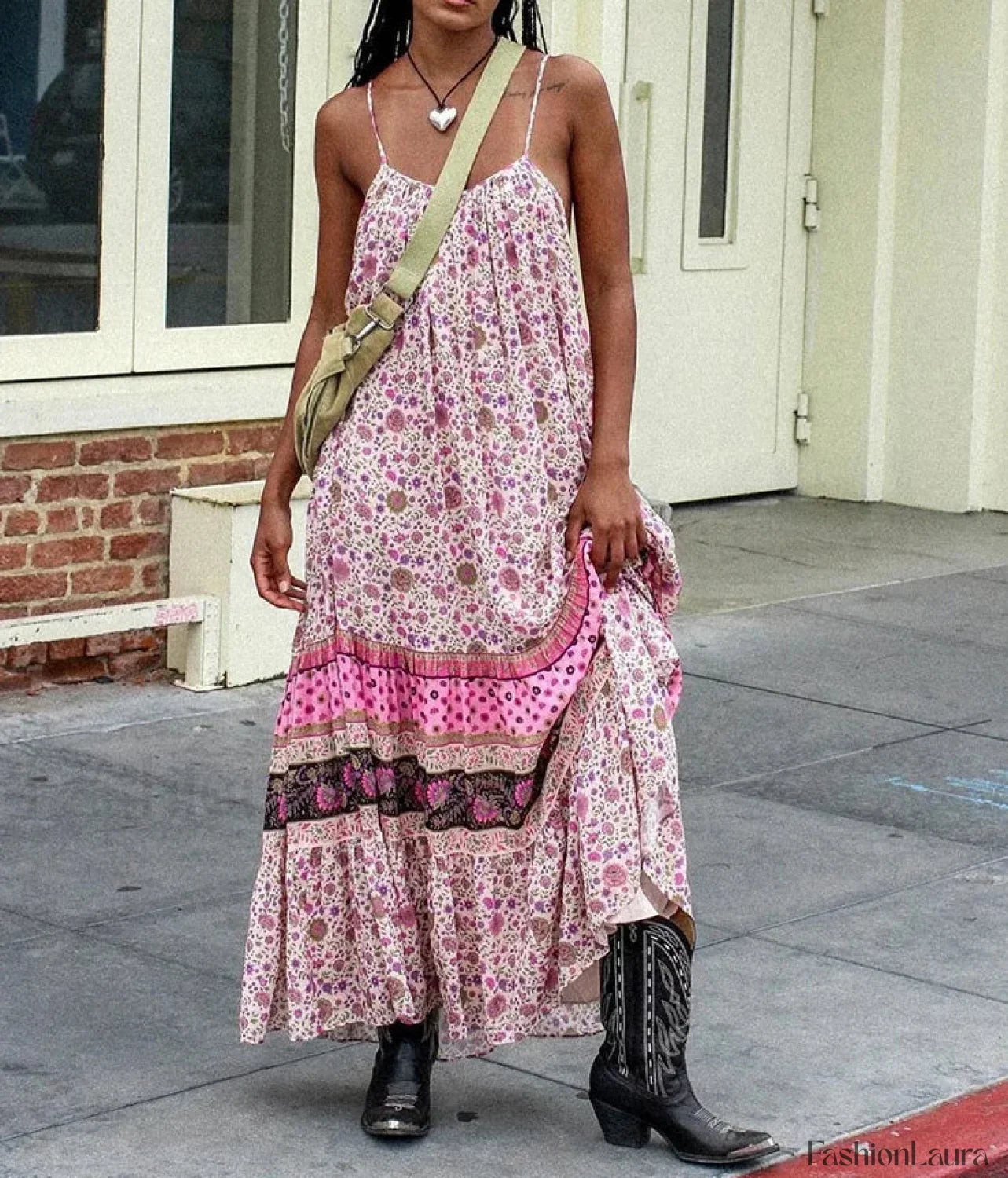 Spaghetti Strap Floral Boho Dress
