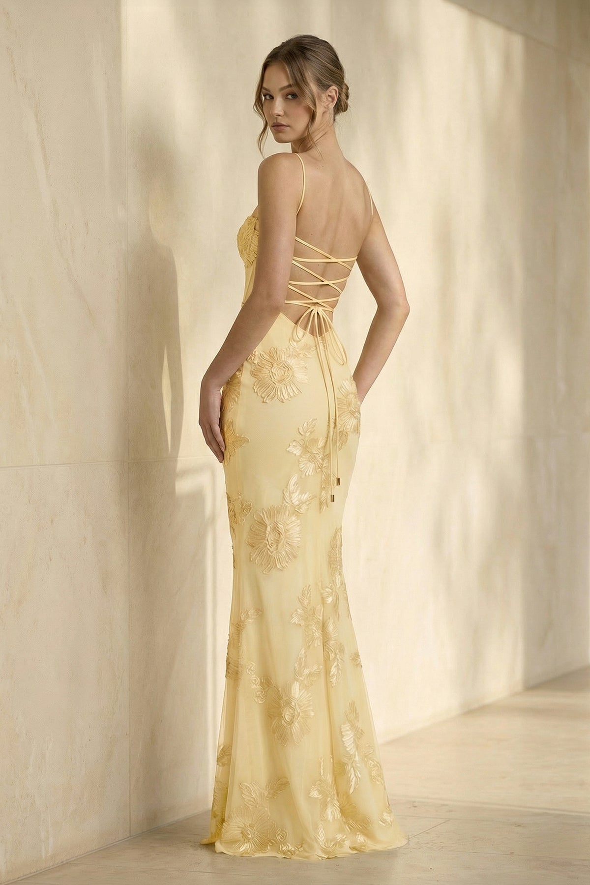 Floral Appliqué Corset Mermaid Maxi Gown Prom 3