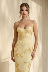 Floral Appliqué Corset Mermaid Maxi Gown Prom 4