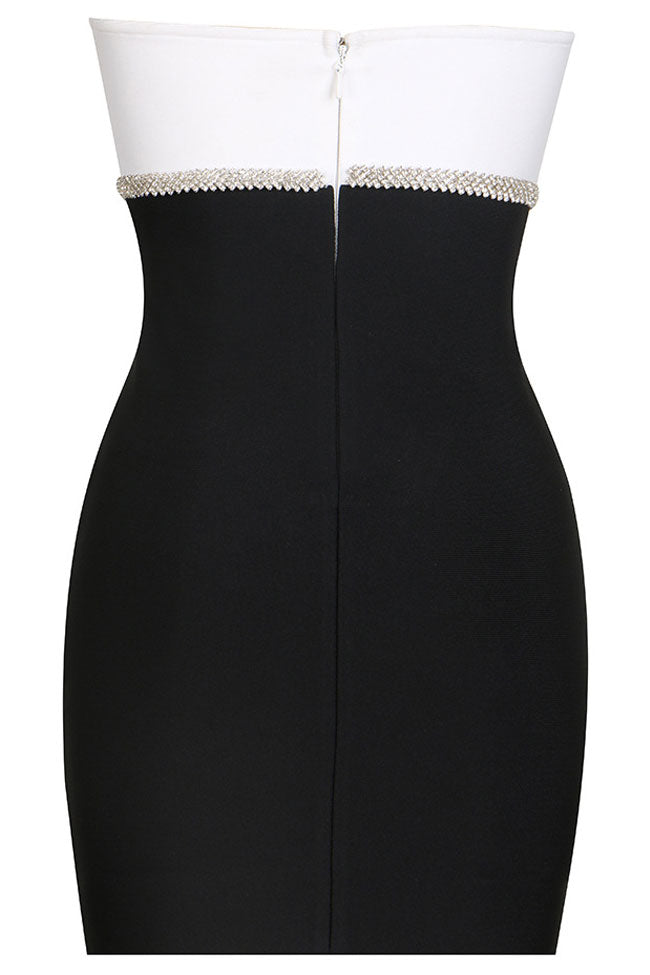 Sparkly Bowknot Black and White Strapless Bandage Mini Dress - Black 4