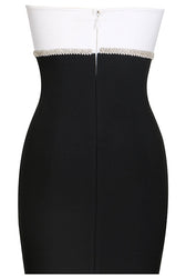 Sparkly Bowknot Black and White Strapless Bandage Mini Dress - Black 4