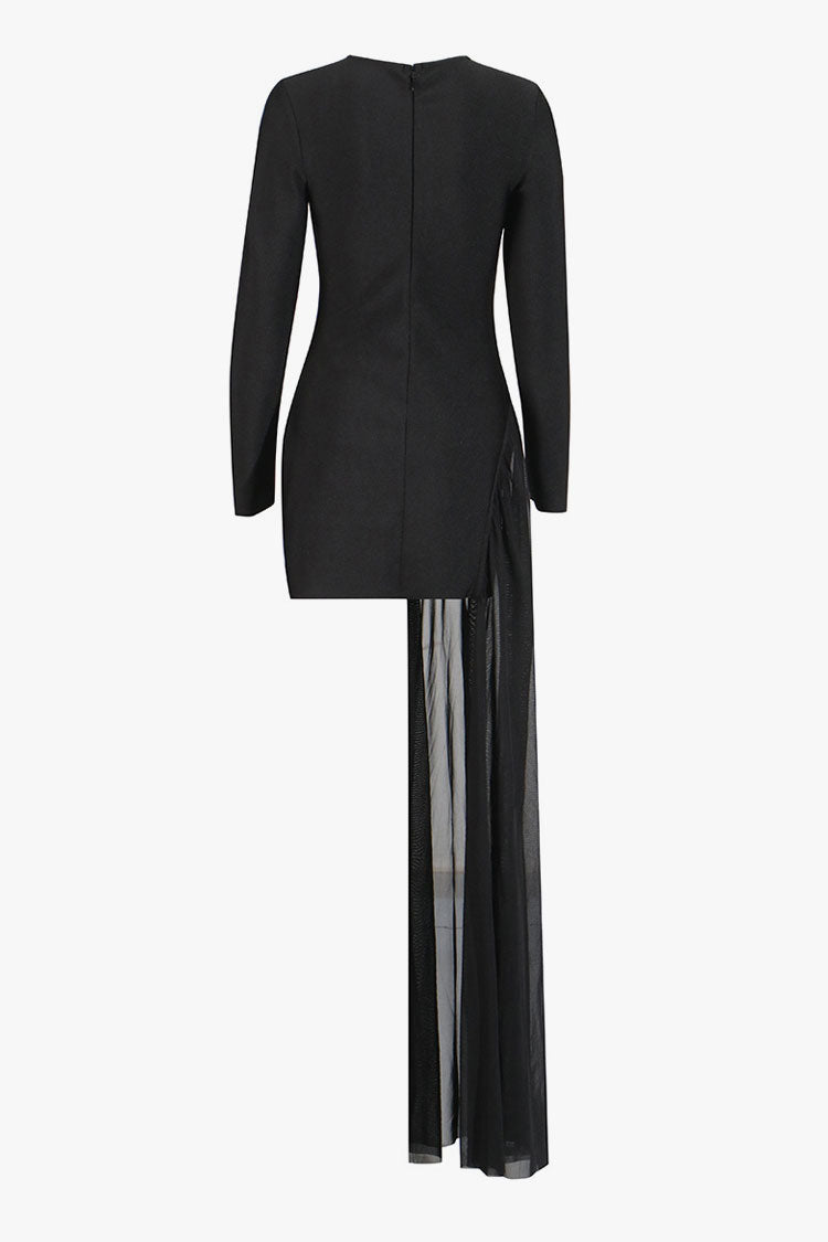 Sparkly Crew Neck Crystal Draped Bandage Bodycon Party Micro Mini Dress