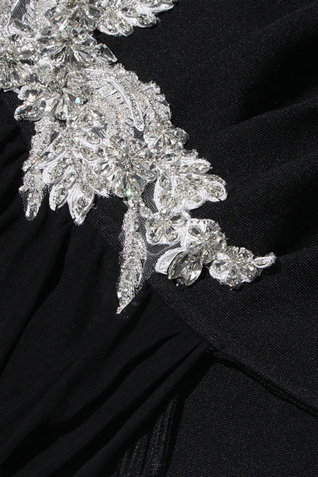 Sparkly Crew Neck Crystal Draped Bandage Bodycon Party Micro Mini Dress