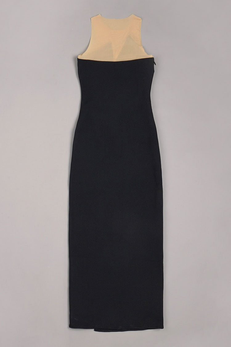 Sparkly Crocodile Embellished High Split Mesh Bandage Maxi Dress - Black 4