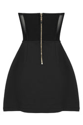 Sparkly Crystal Heart Shape Semi Sheer Strapless Party Mini Dress - Black 5
