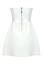 Sparkly Crystal Heart Shape Semi Sheer Strapless Party Mini Dress - White 4