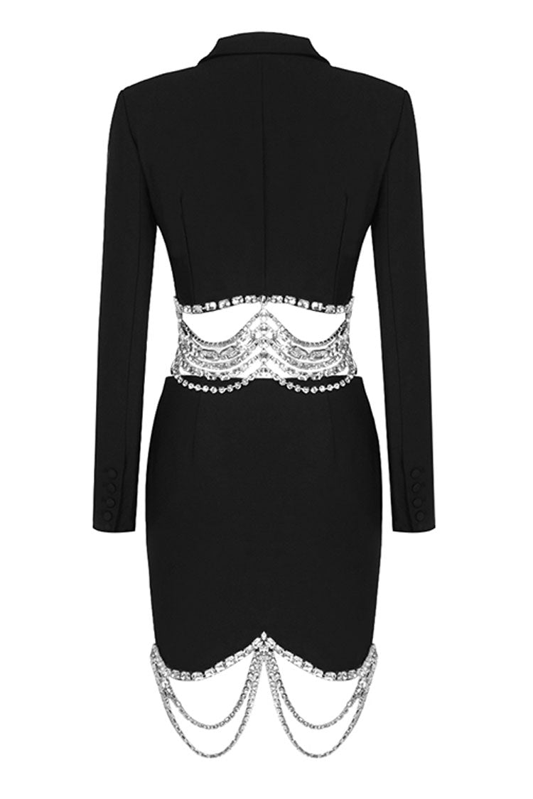 Sparkly Layered Rhinestone Crop Blazer Two Piece Mini Dress - Black 4