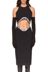 Sparkly Rhinestone Crop Tank Top Drop Waist Midi Skirt Two Piece Dress - Black 7