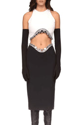 Sparkly Rhinestone Crop Tank Top Drop Waist Midi Skirt Two Piece Dress - White 7