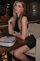 Sparkly Rhinestone Cutout Side Pocket Bandage Sleeveless Party Mini Dress - Black 2