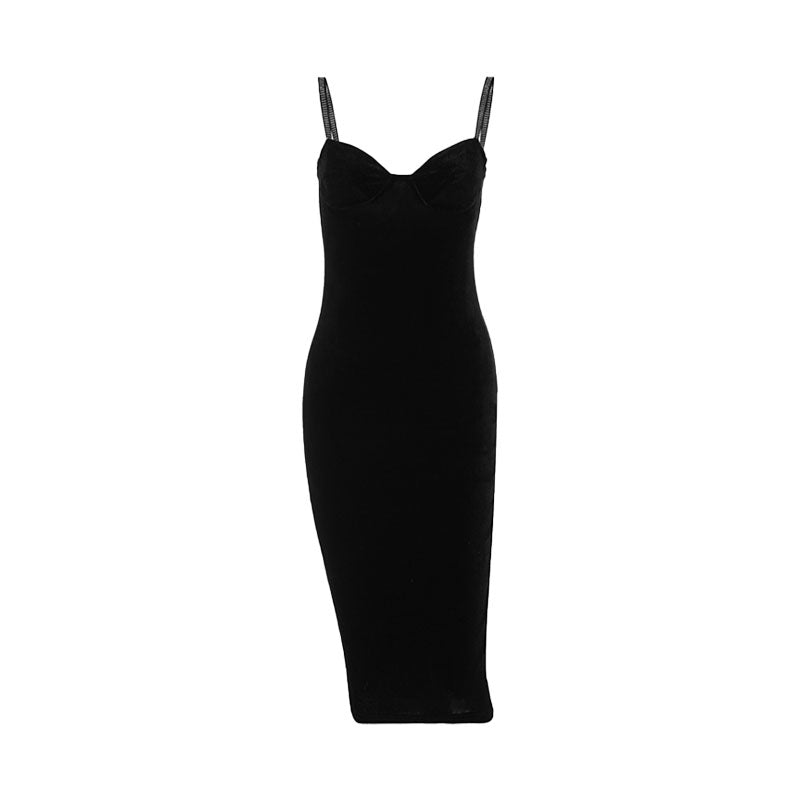 Velvet Sweetheart Neck Bustier Spaghetti Strap Bodycon Midi Dress 3