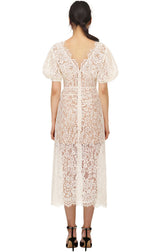 Sparkly Rhinestone V Neck Lace Cocktail Party Midi Dress - Cream 3