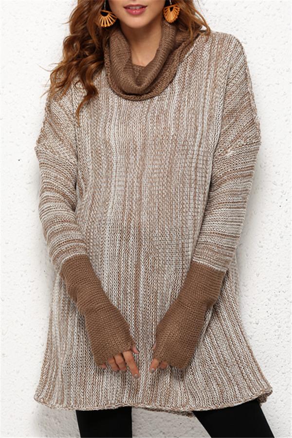 Spliced Turtleneck Loose Pullover Sweater