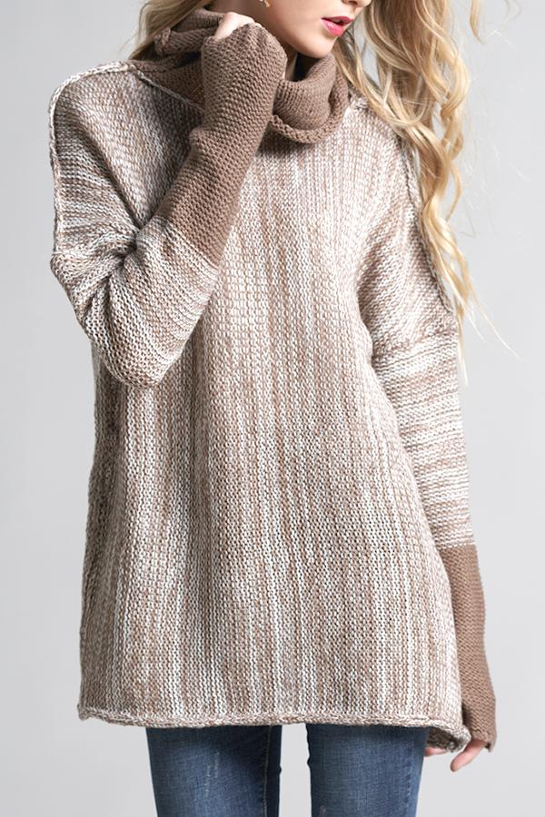 Spliced Turtleneck Loose Pullover Sweater