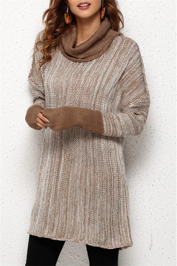 Spliced Turtleneck Loose Pullover Sweater
