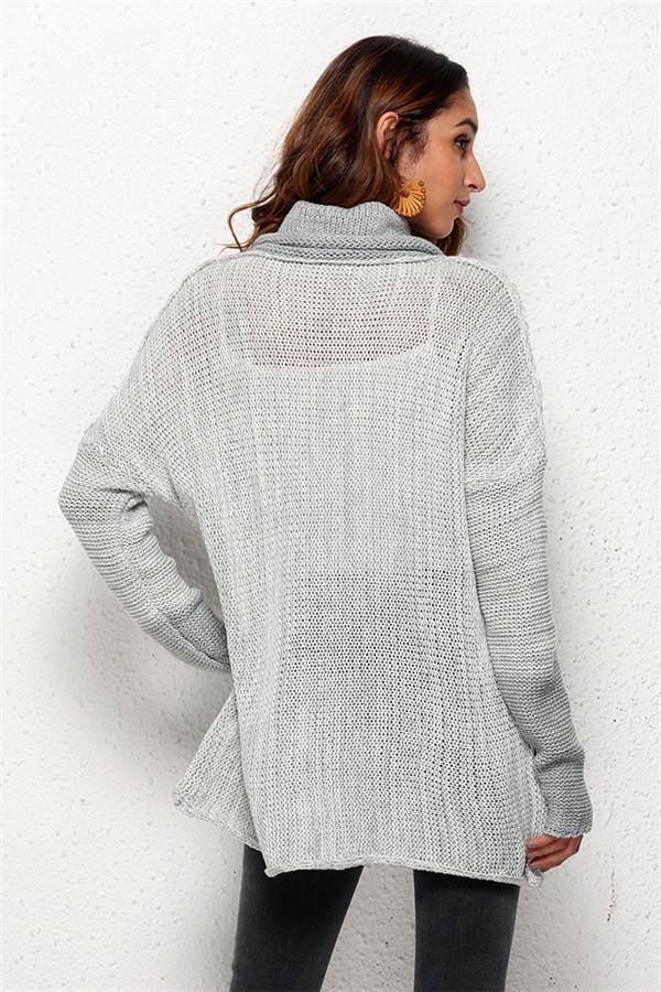Spliced Turtleneck Loose Pullover Sweater
