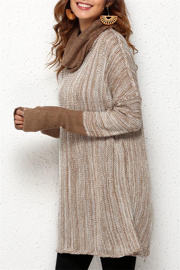Spliced Turtleneck Loose Pullover Sweater