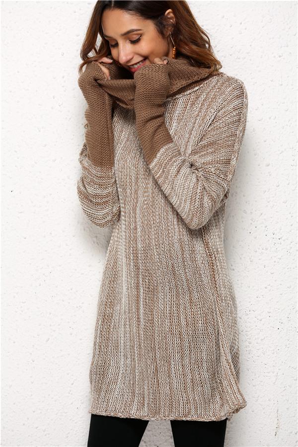 Spliced Turtleneck Loose Pullover Sweater