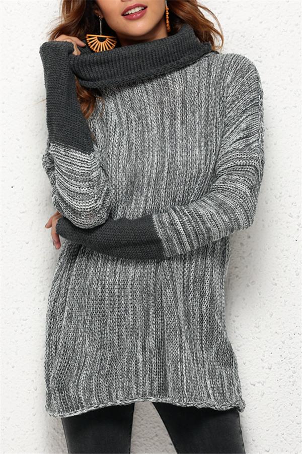 Spliced Turtleneck Loose Pullover Sweater