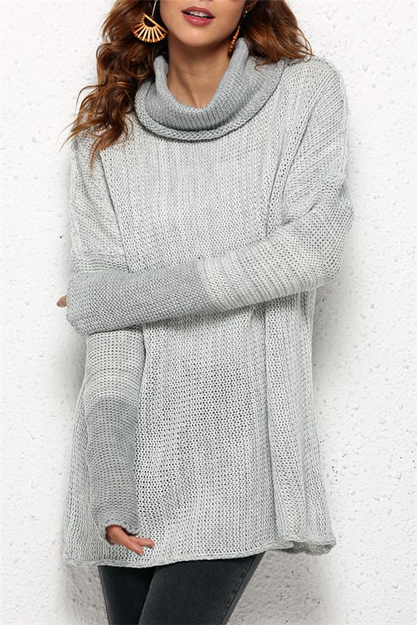 Spliced Turtleneck Loose Pullover Sweater