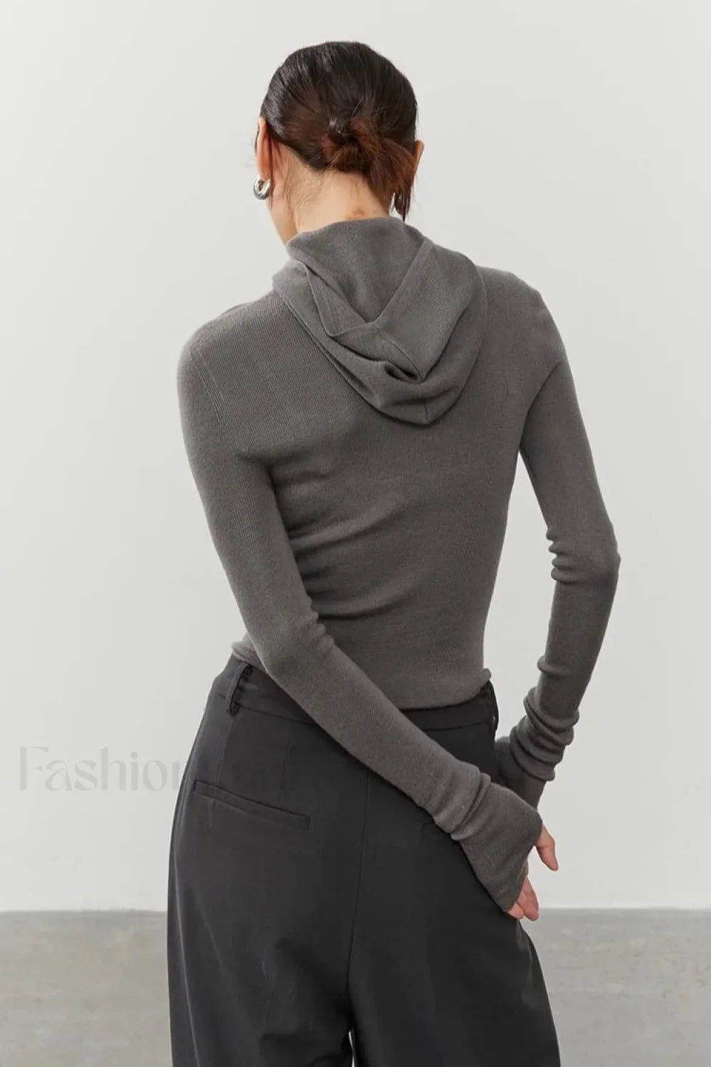 Sport Style Slim Knit Hooded Hoodie