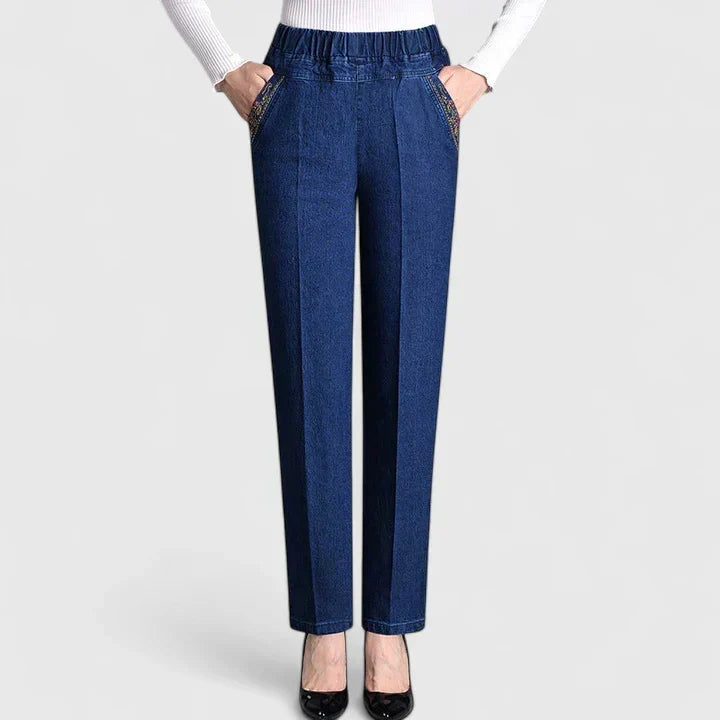 High Waist Elastic Straight Leg Jeans