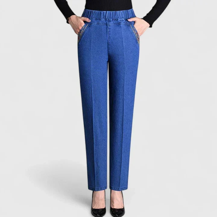 High Waist Elastic Straight Leg Jeans 2
