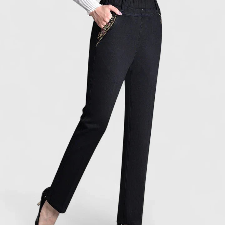 High Waist Elastic Straight Leg Jeans 7