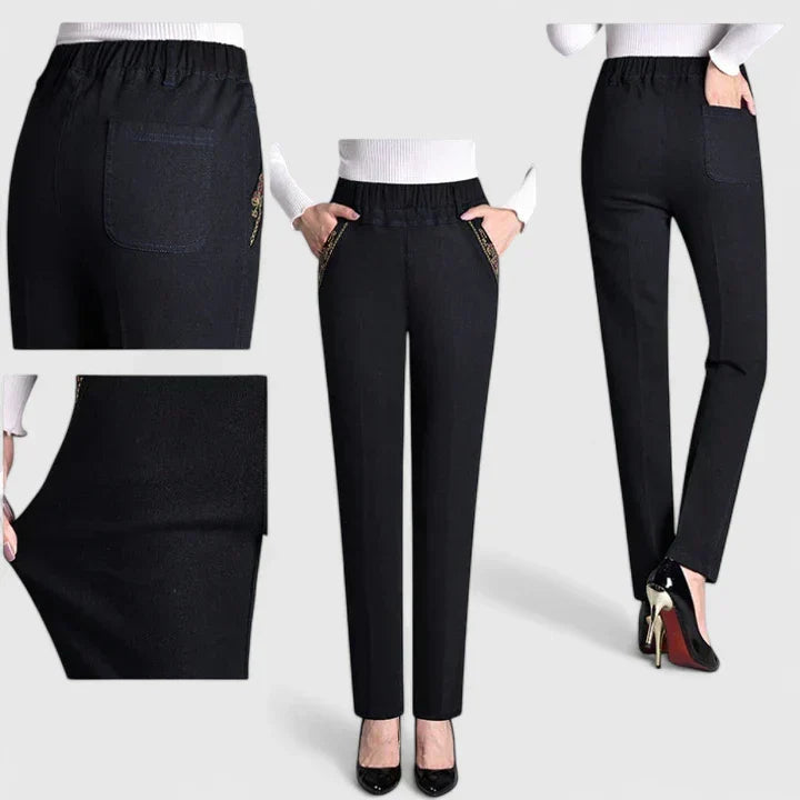 High Waist Elastic Straight Leg Jeans 9