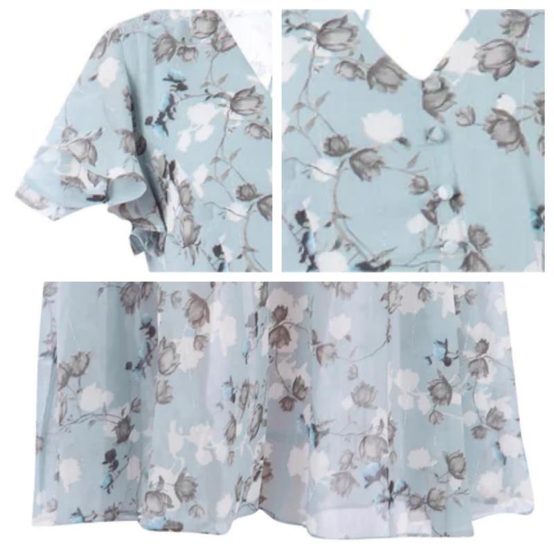 Lucrecia Exclusive Long Dress with Short Sleeves and Floral Print Statement Occasion Edit