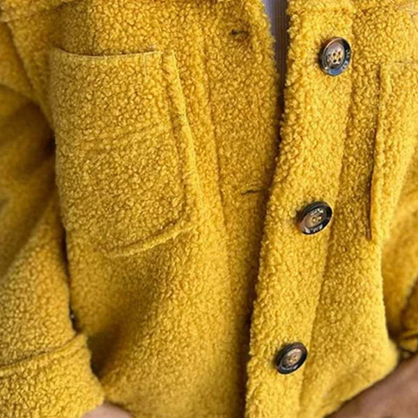 Teddy Fleece Collared Button Front Pocket Shacket Jacket