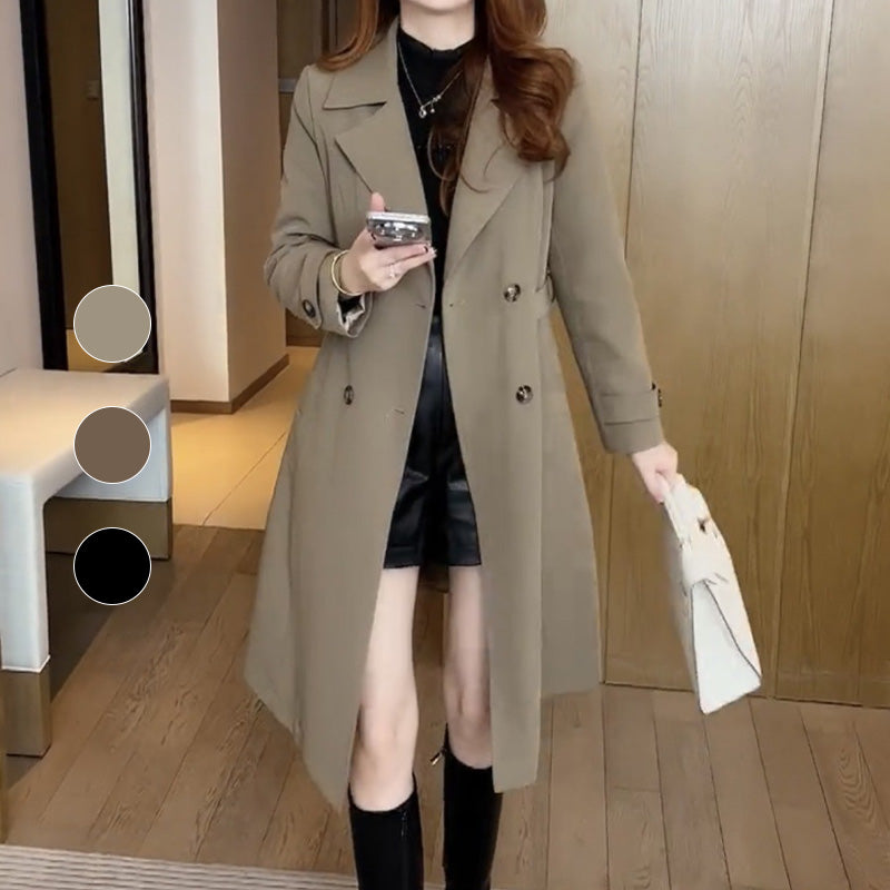 Double Breasted Notch Lapel Longline Coat