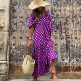V-Neck Puff Sleeve Tiered Maxi Dress Boho 2