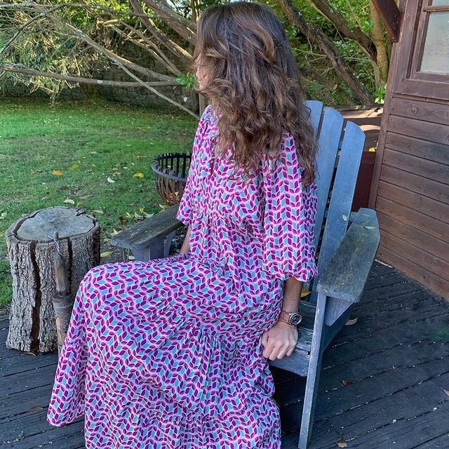 V-Neck Puff Sleeve Tiered Maxi Dress Boho 6