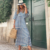 V-Neck Puff Sleeve Tiered Maxi Dress Boho 7