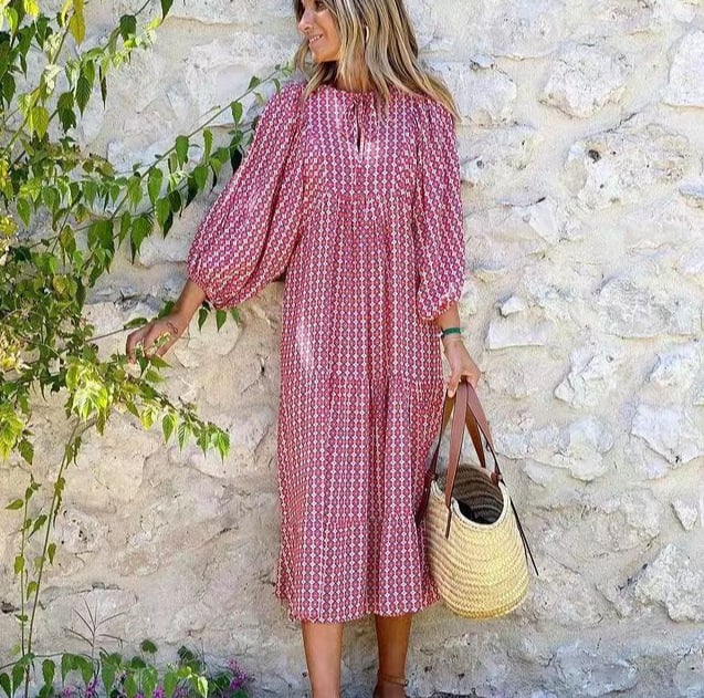 V-Neck Puff Sleeve Tiered Maxi Dress 8