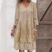 Lace Trim V-Neck Button Front Shift Midi Dress 3