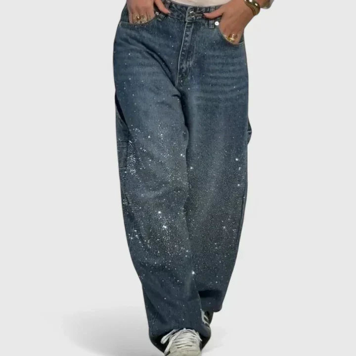 High Waist Splatter Wash Wide Leg Cargo Jeans