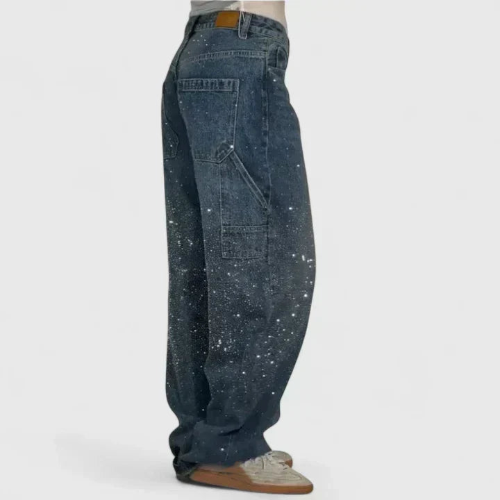 High Waist Splatter Wash Wide Leg Cargo Jeans