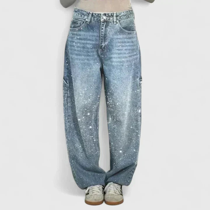 High Waist Splatter Wash Wide Leg Cargo Jeans