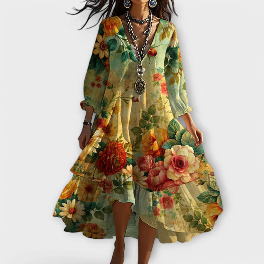 Soraya™ – Breezy Boho Dress With a Body-Flattering Flow Golden Aura